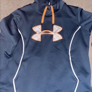 Medium orange, white, and gray Under Armour hoodie